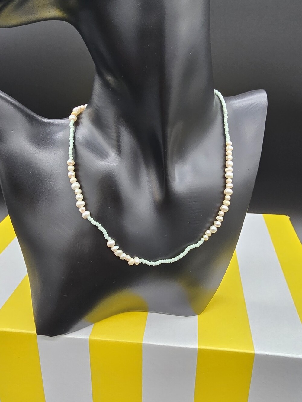 Delicate Mint/White Bead and Faux Pearl Necklace 0939